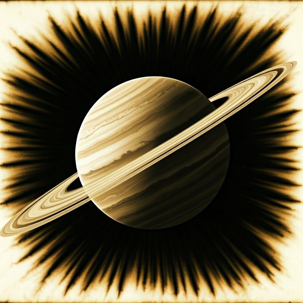 Bleach on Ink Art of Ringed Alien Planet