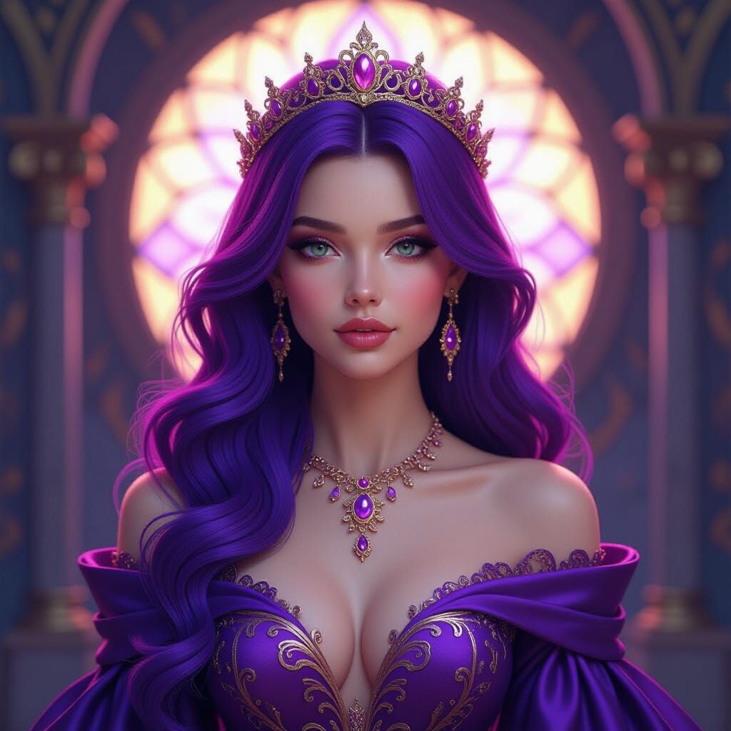 Purple-Haired Princess Portrait in Digital Art Nouveau Style