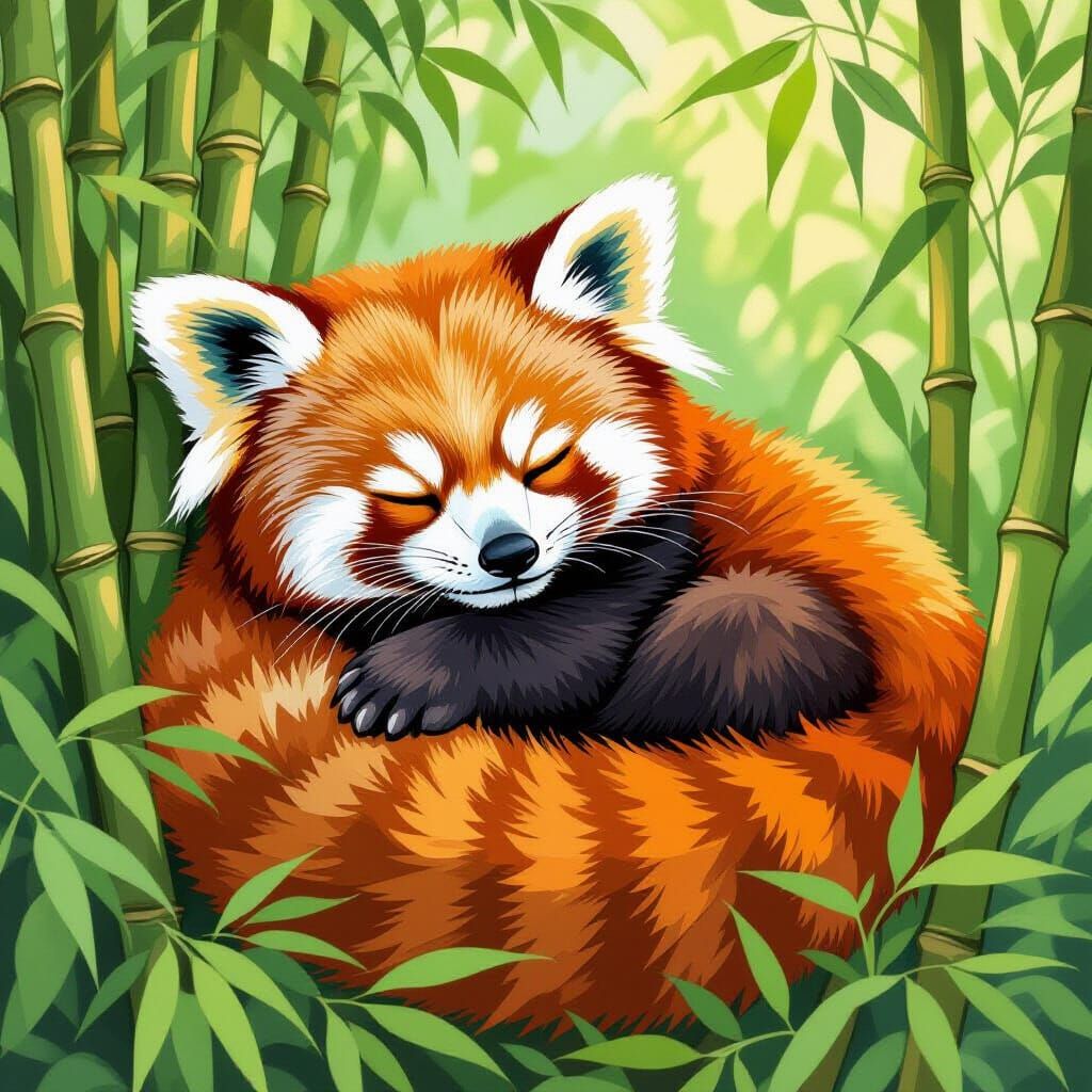 Sleeping Red Panda in Art Nouveau Style