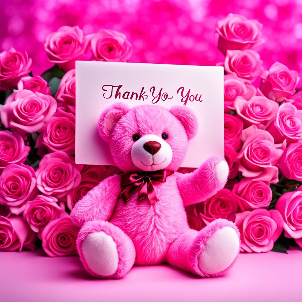 Cute Pink Teddy Bear Holding Thank You Card