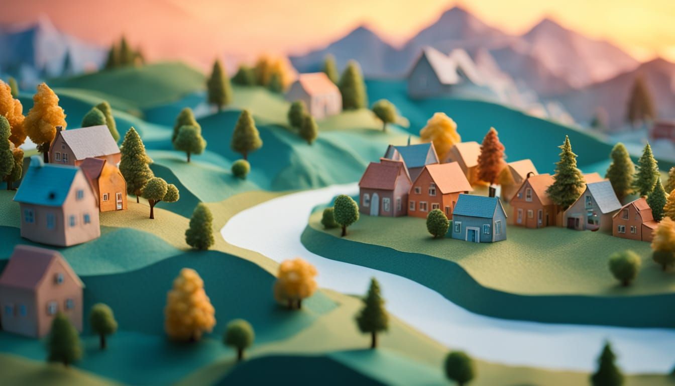 Miniature Paper Town with Cozy Magical Atmosphere