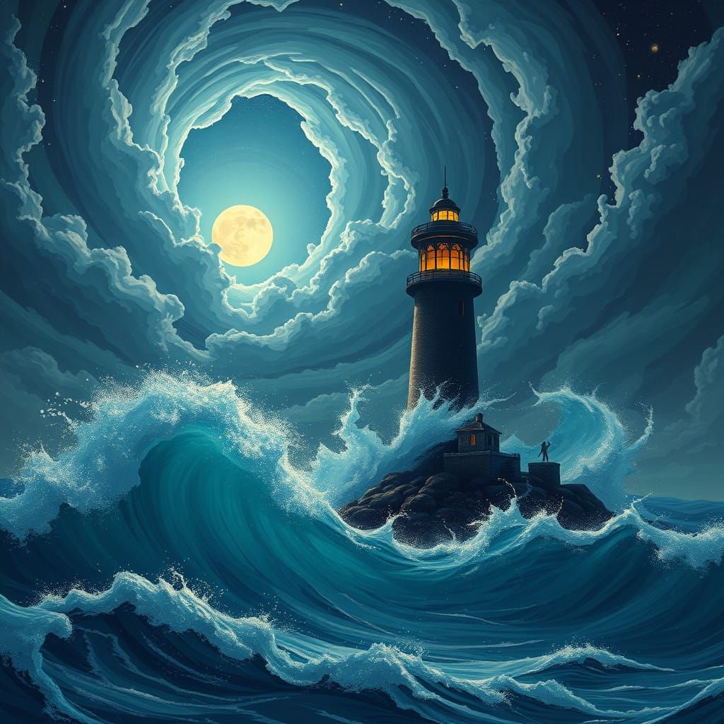 Resilient Watchtower Illuminated by Stormy Night Sky