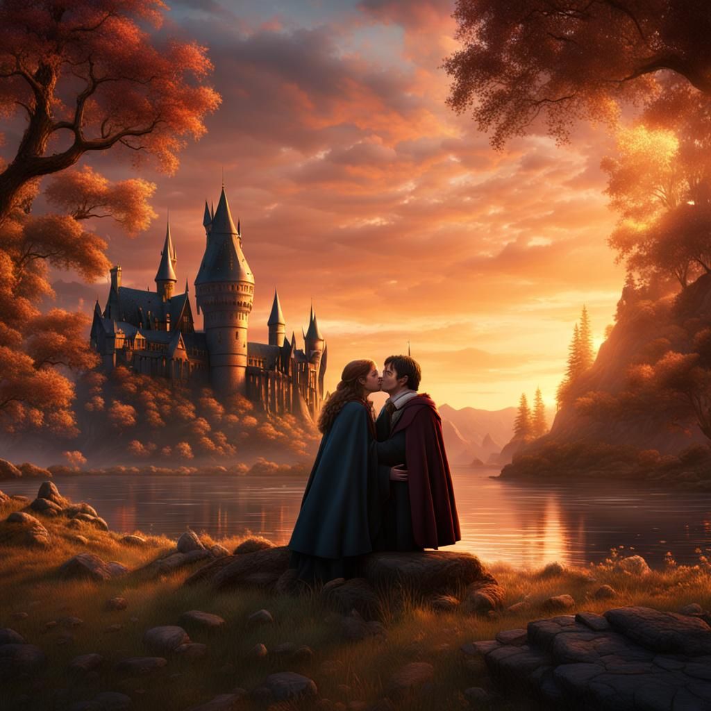Harry Potter and Hermione's Kiss: Fantasy Concept Art