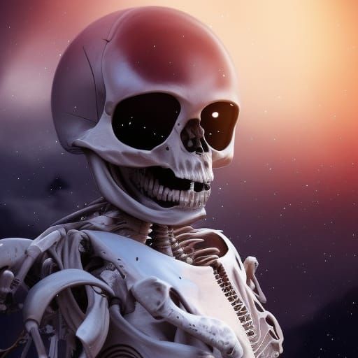 Skeleton in Spacesuit: Sci-Fi Cinematic Illustration