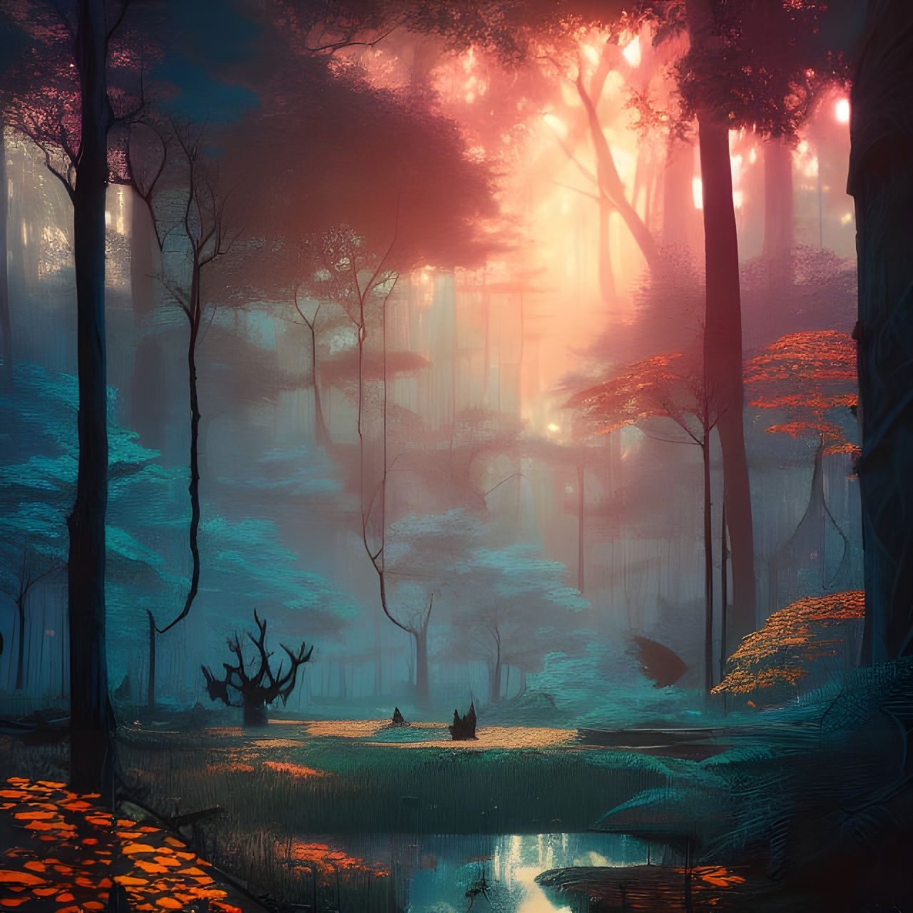 Enchanted Forest Landscape in Photoillustration Style