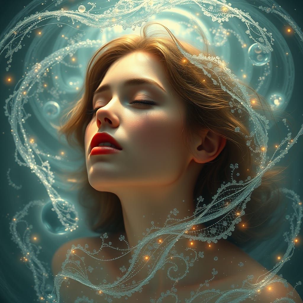 Radiant Woman Enveloped in Waves of Light