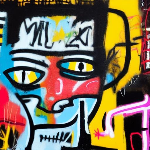 Neo-Expressionist Woman with Graffiti in Basquiat Style