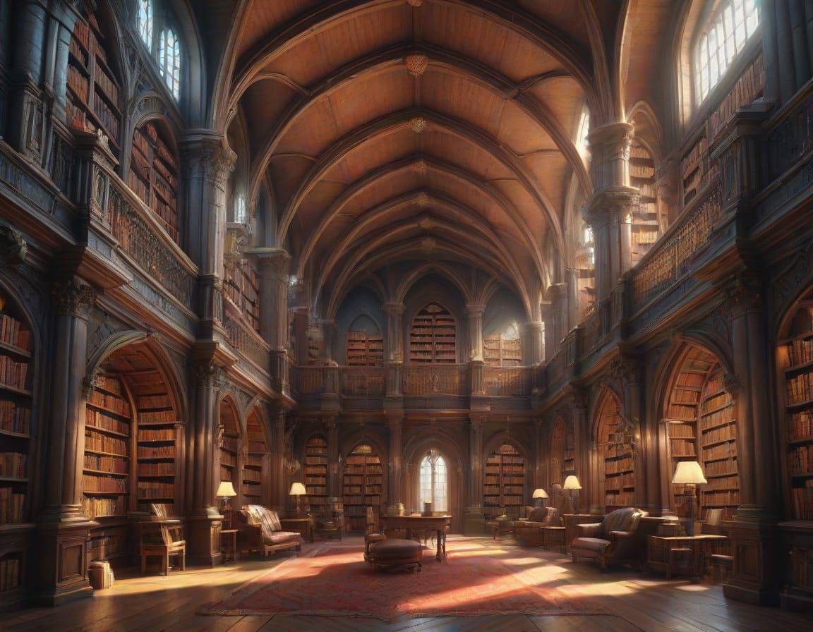 Majestic Vaulted Library in Fantasy Concept Art