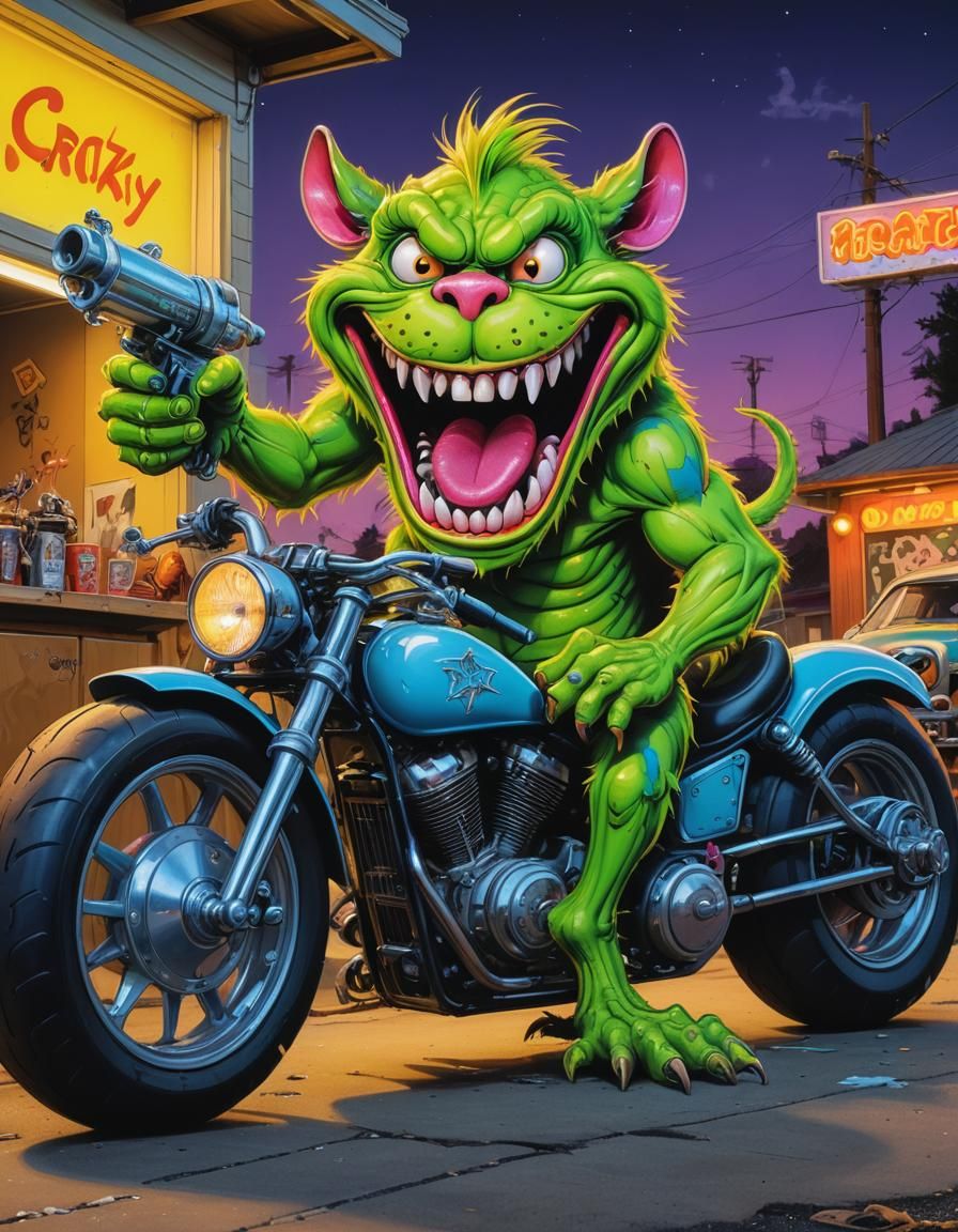 Fluorescent Rat Fink Monster in Graffiti Art Style