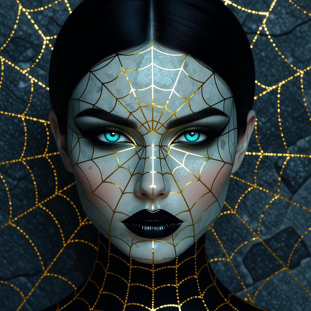 Mysterious Woman's Face with Mosaic Texture