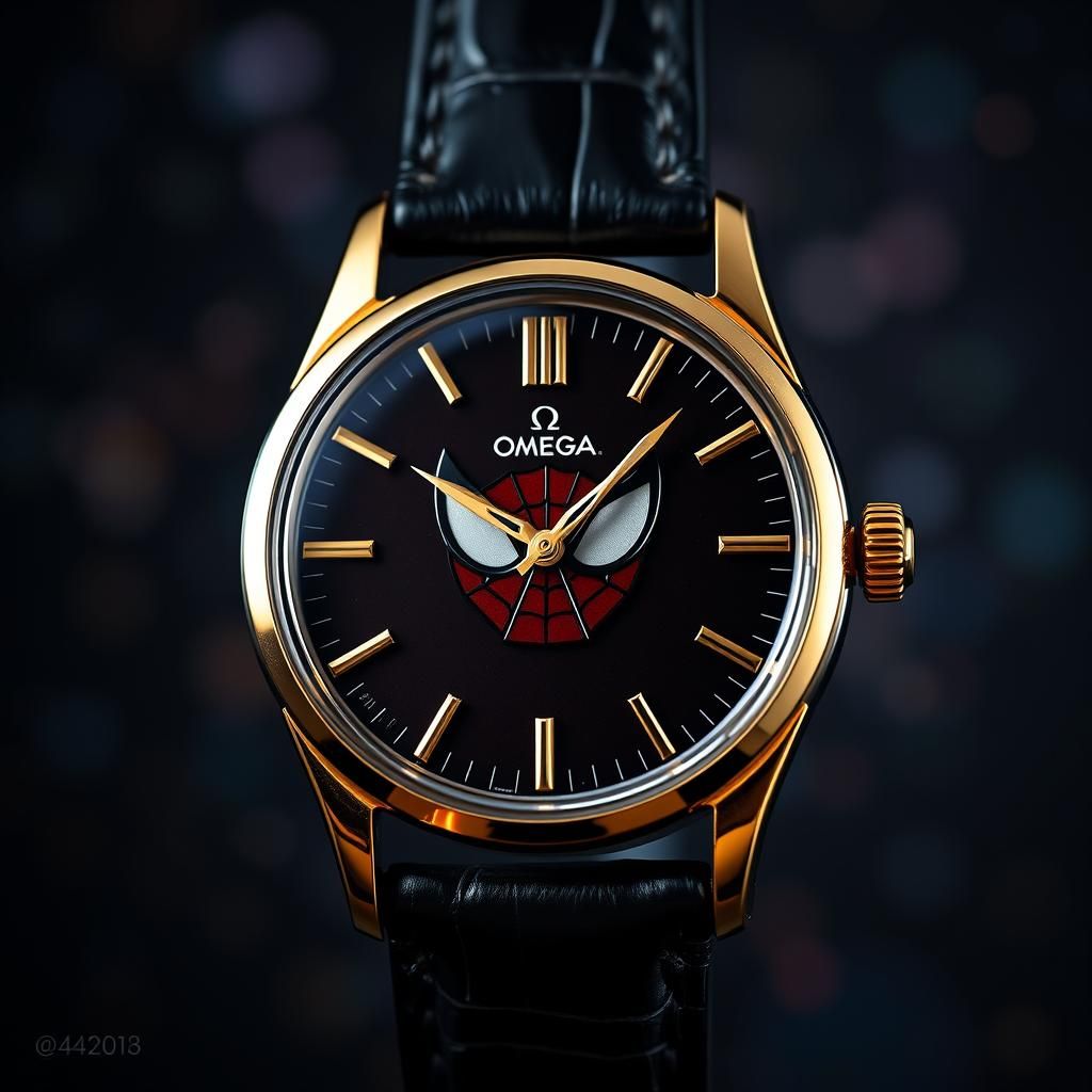 Omega Watch with Spiderman Face, 1950s Style