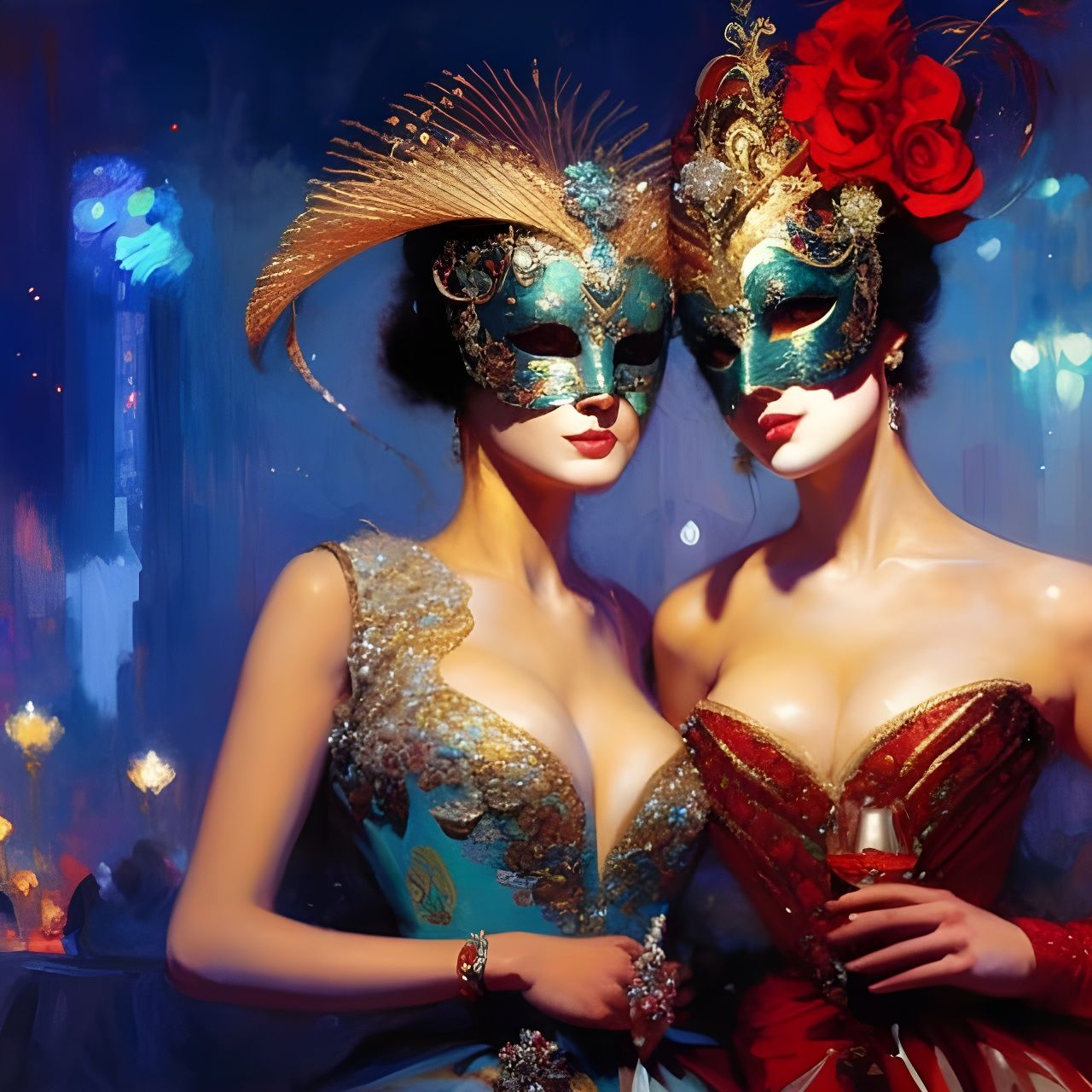 Women in Masks at Venetian Masquerade Ball