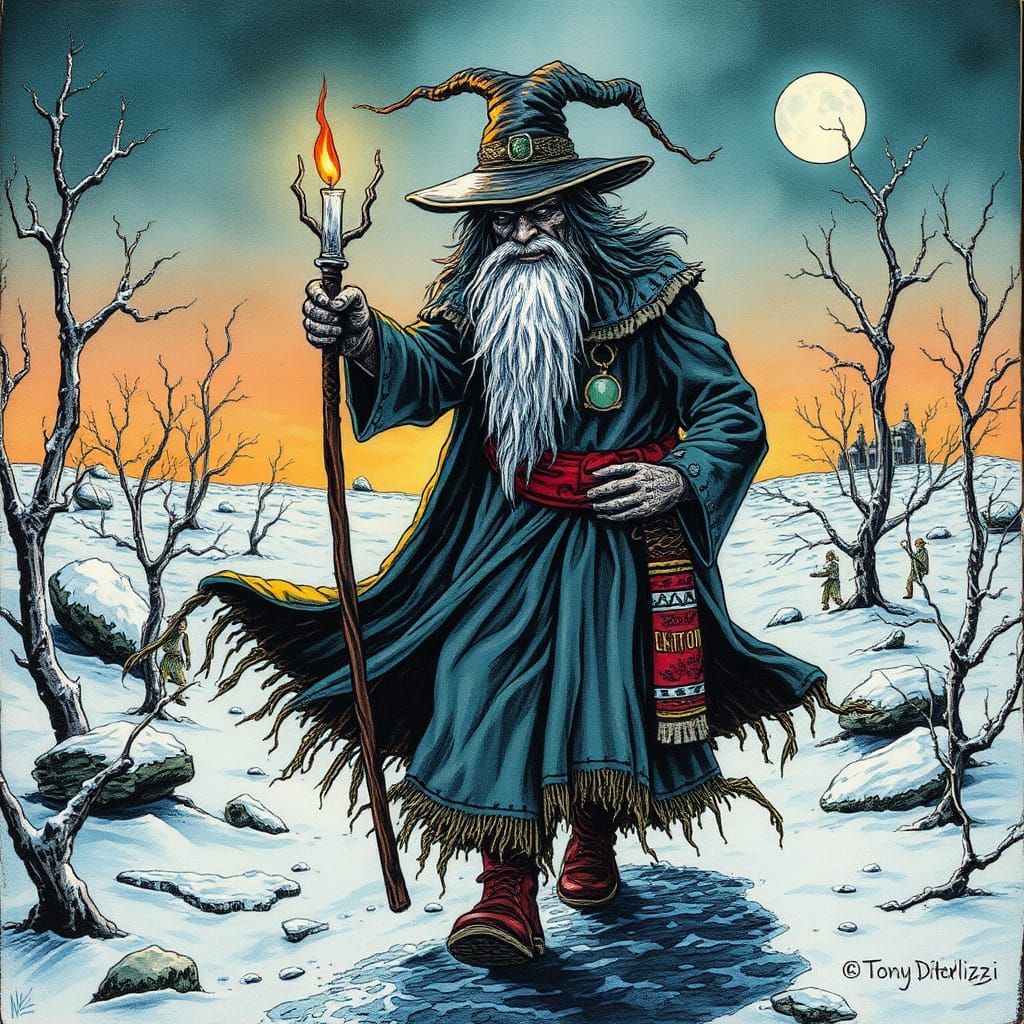 Witch Doctor Walks Frozen Wasteland in Alcohol Ink