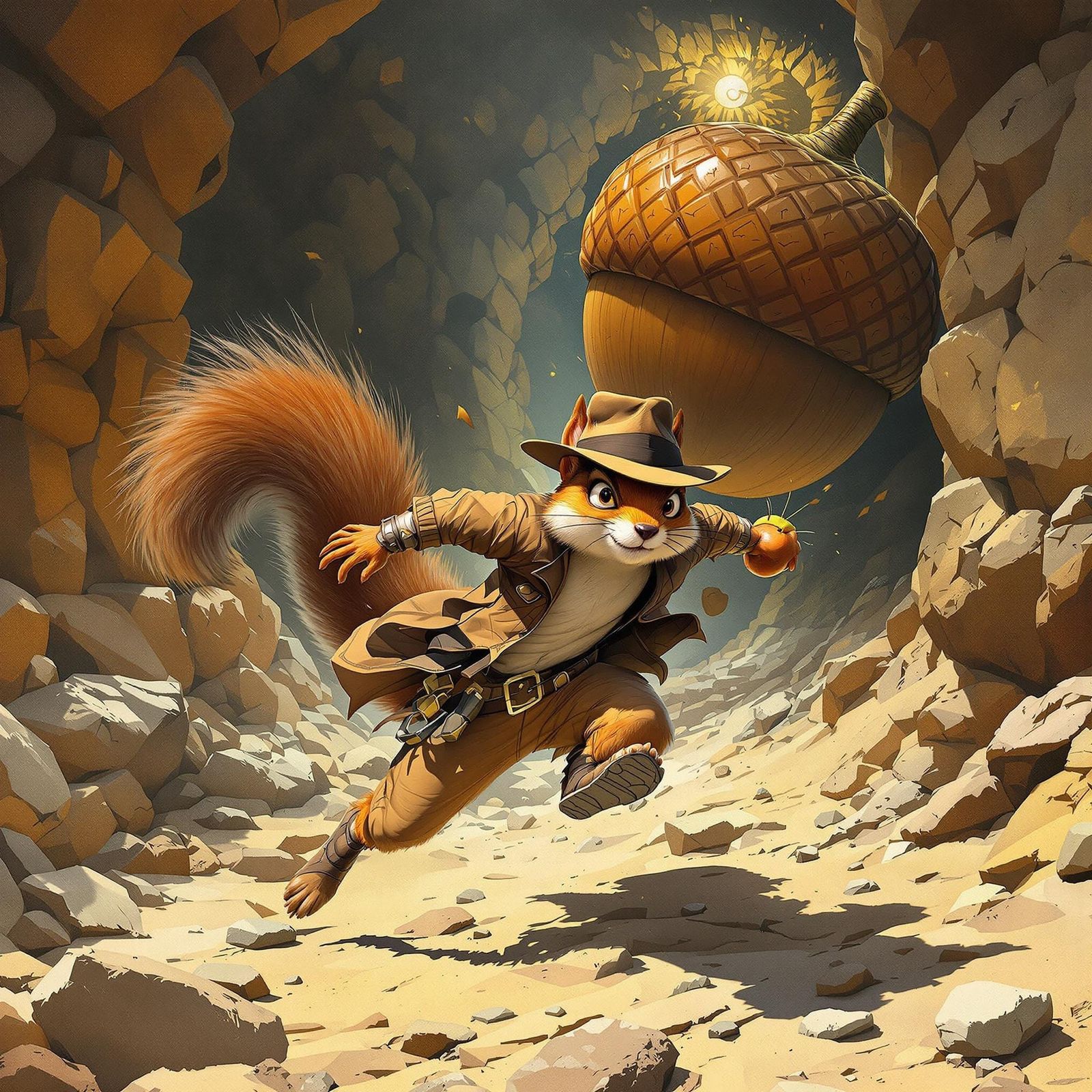 Indiana Jones Squirrel Escapes Giant Acorn