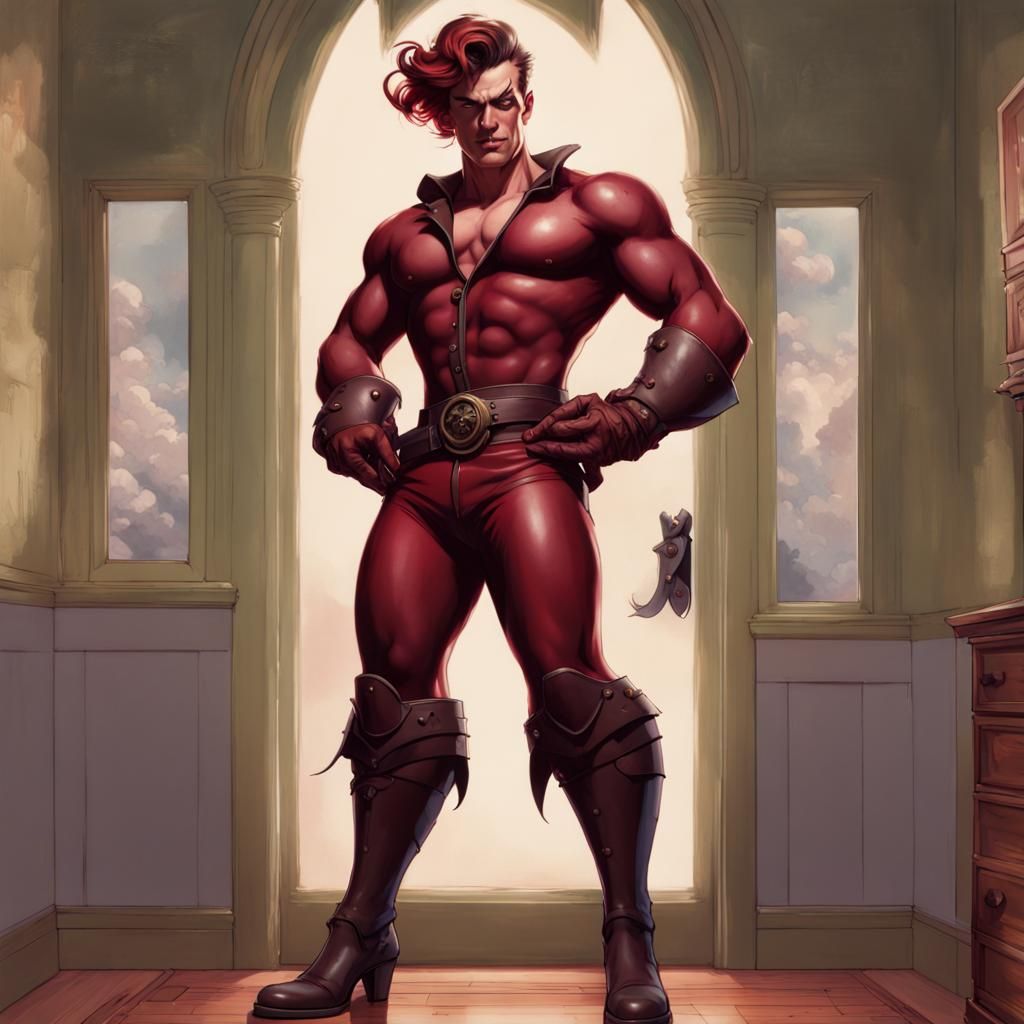 Demon Man in Pin-Up Style, Unreal Engine 5