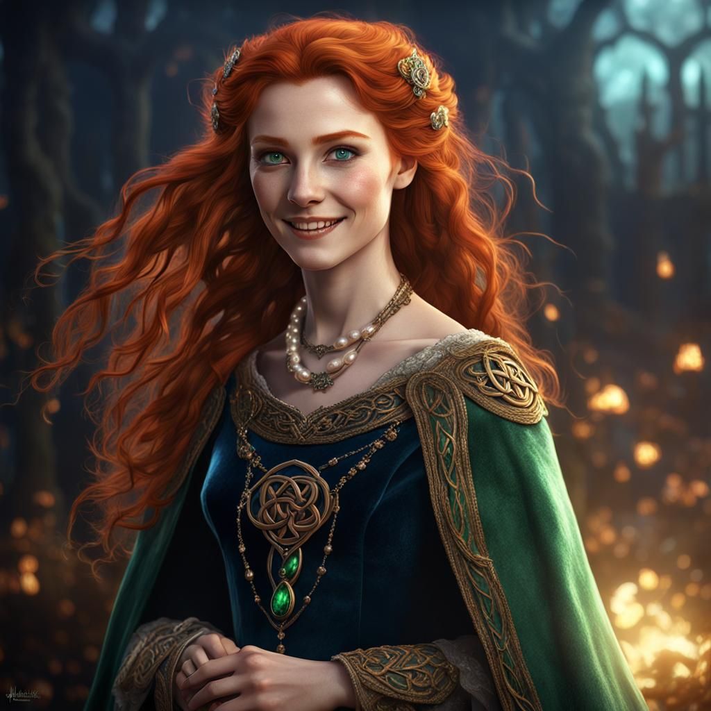 Celtic Maiden in Velvet Dress: Fantasy Art