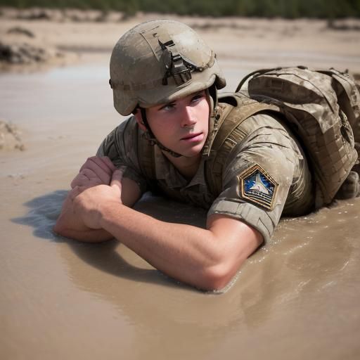 American Soldier Sinking in Quicksand: Professional Photo