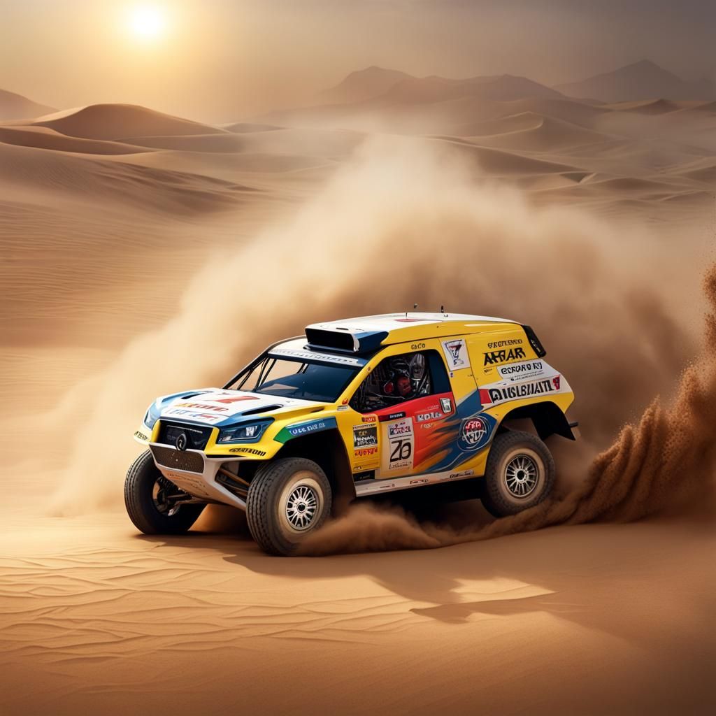 Dakar Rally Cars Racing Across Desert Landscape