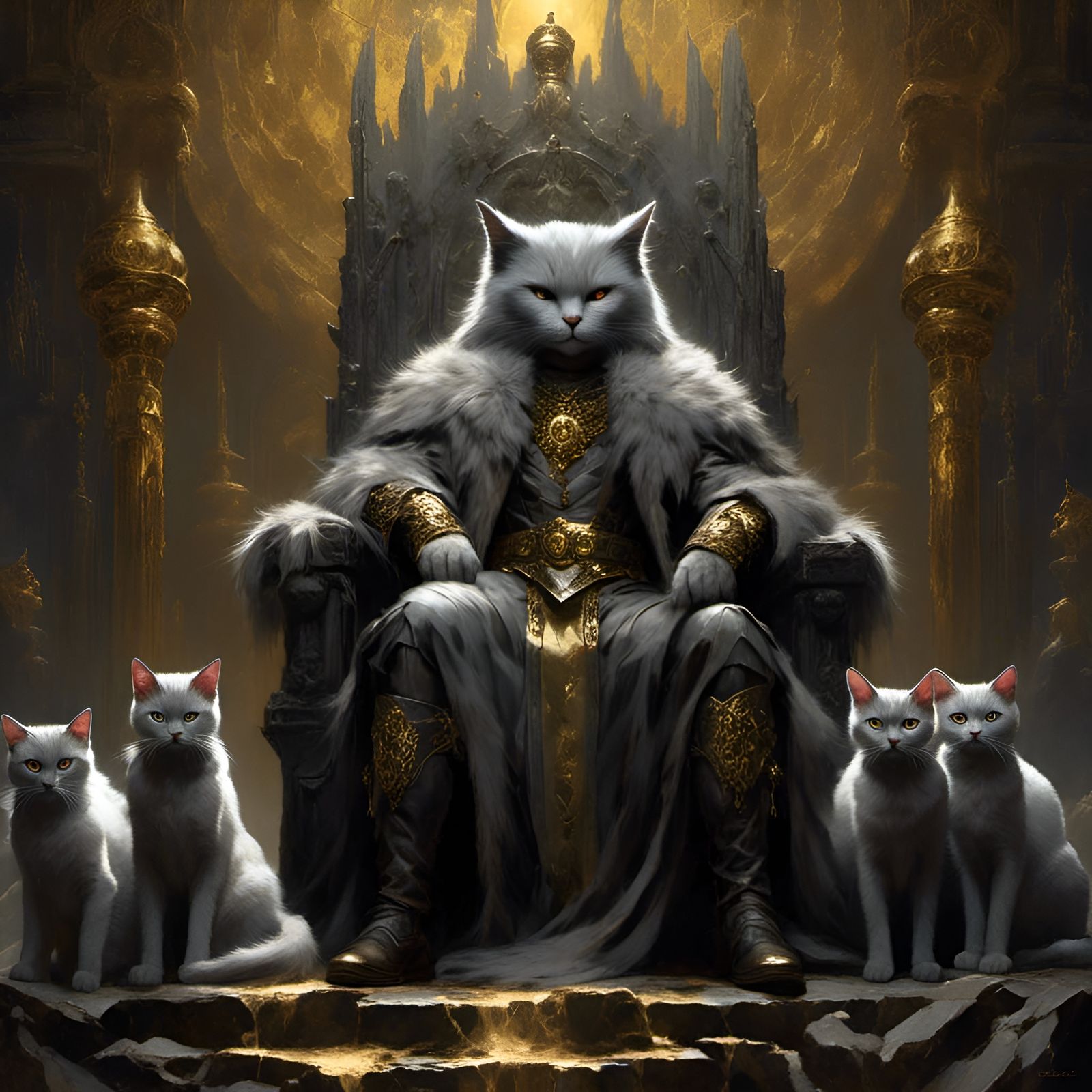 Cat-Headed God on Throne in Sinister Fantasy Style