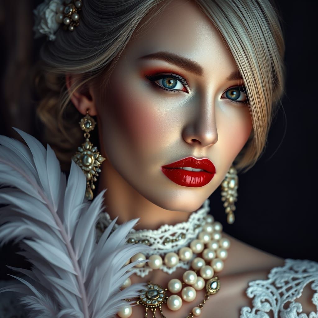 A glamorous close-up portrait of a stunning woman with flawl...