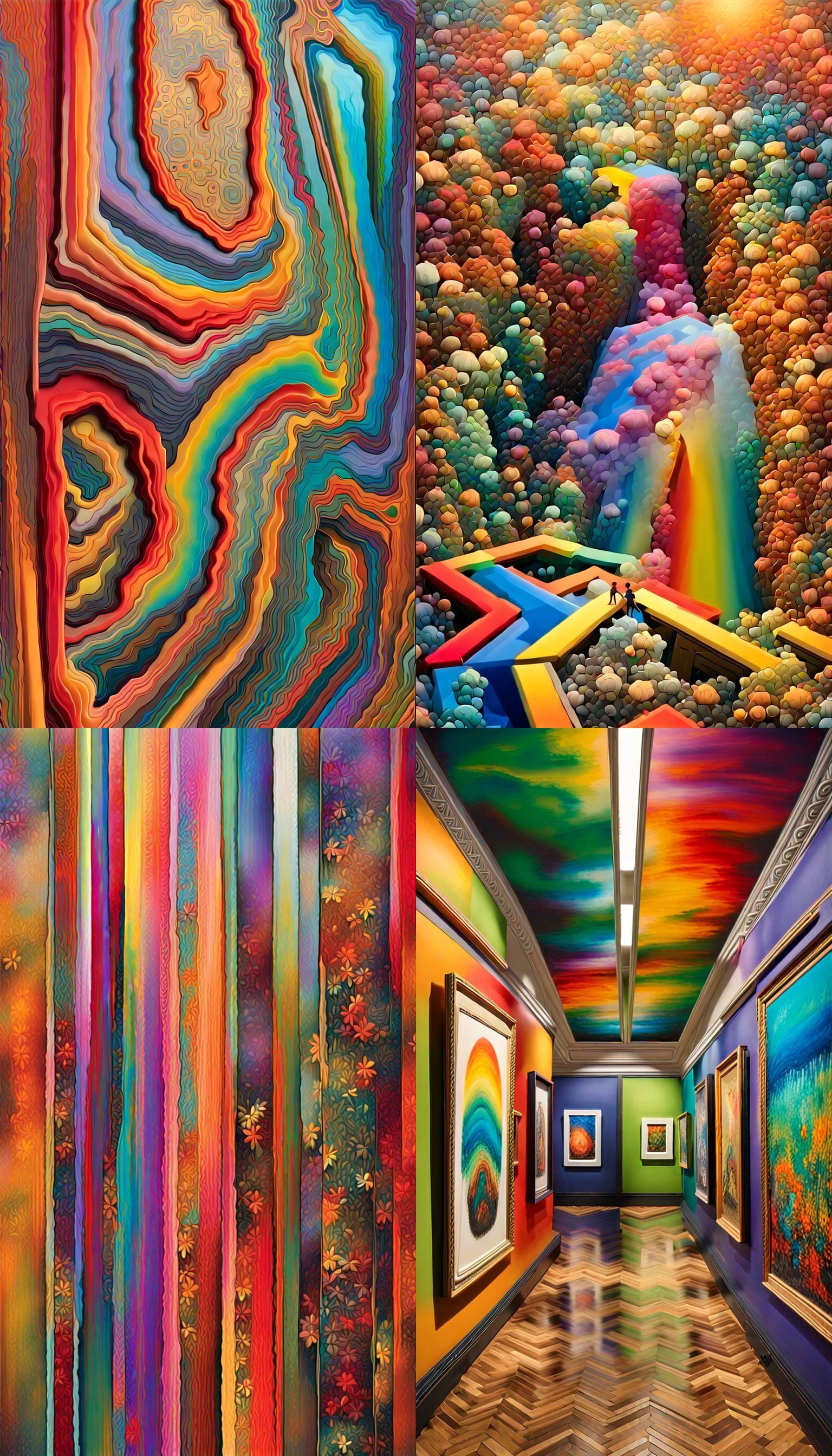 Vibrant Hyperrealist Art Gallery in Gradual Complexity