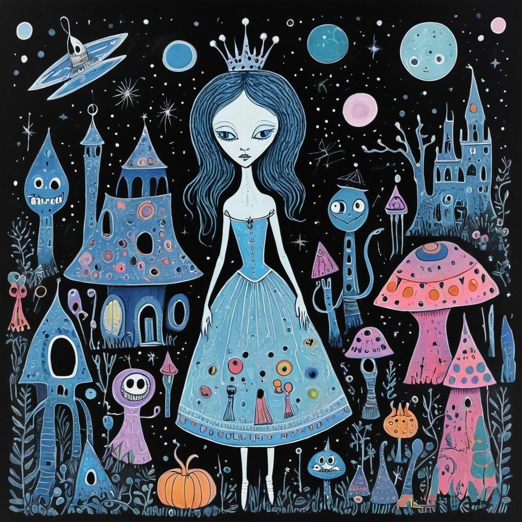 Gothic Alien Cinderella in Psychedelic Art Brut Style