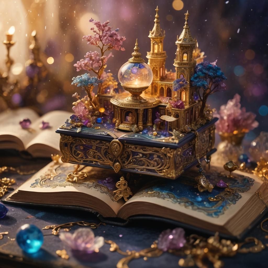 Miniature Treasure Rises from Open Book