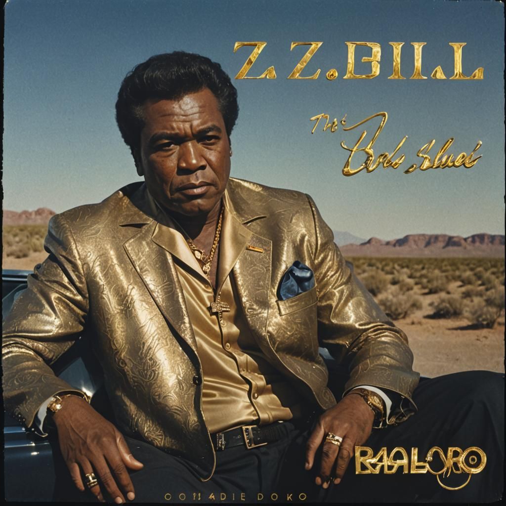 Blues Album Cover with Gold Cadillac in Cinematic Style