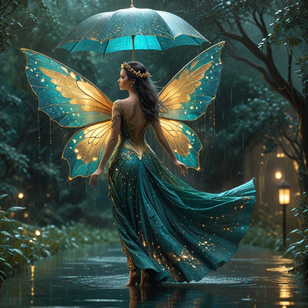 Ethereal Fairy in Teal and Gold Digital Art