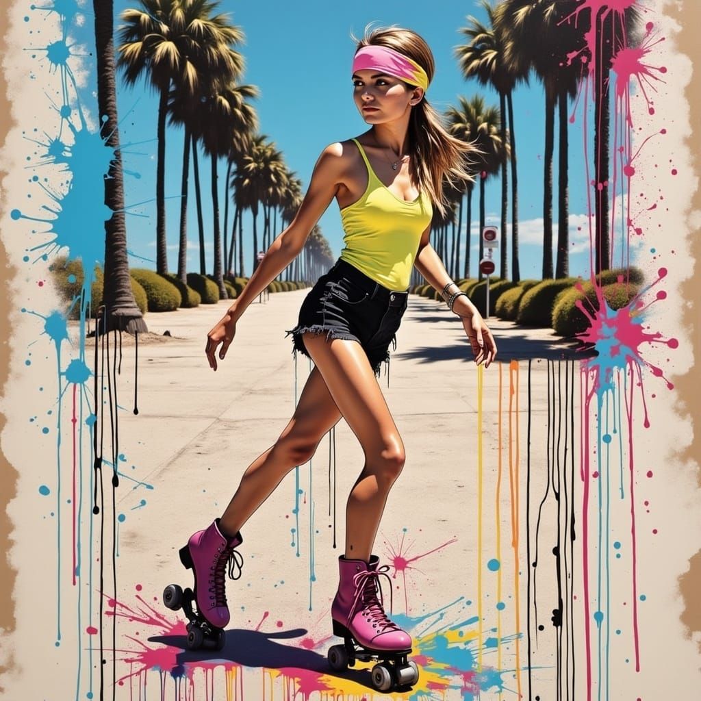 Roller Skater on Boardwalk with Graffiti Art