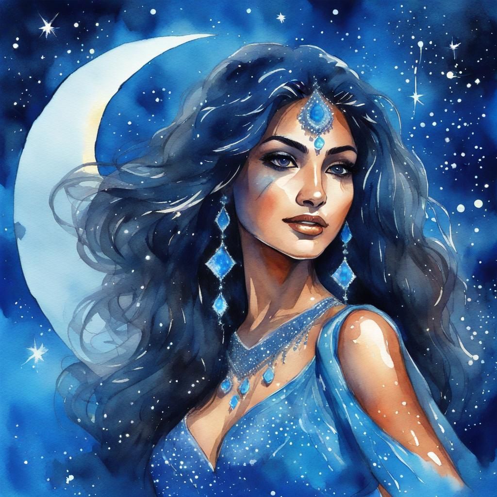 Bioluminescent Belly Dancer in Watercolor Style