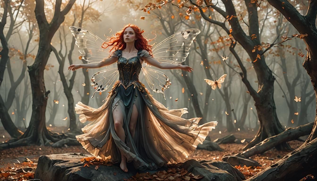 Ethereal Forest Fairy with Red Hair in Digital Art