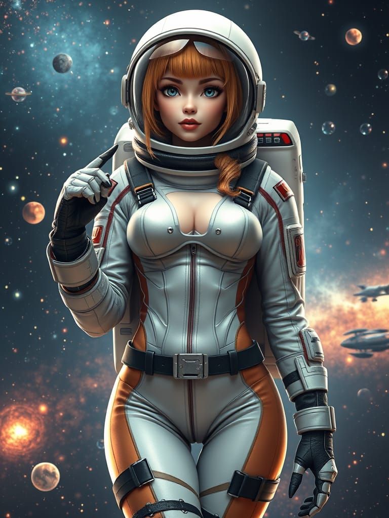 Atom-Punk Astronaut Lady in 1940s Style, 3D Anime Art