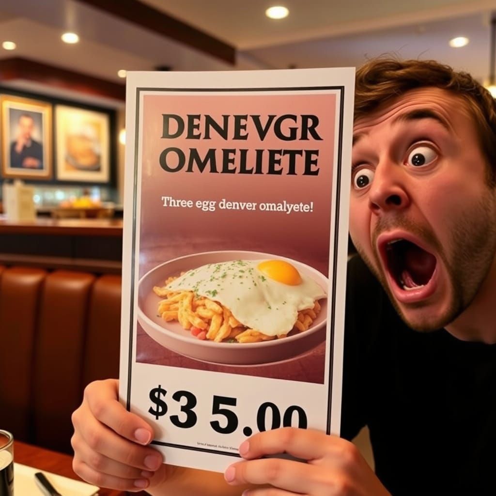 Expensive Denver Omelette Advert in a Restaurant Menu