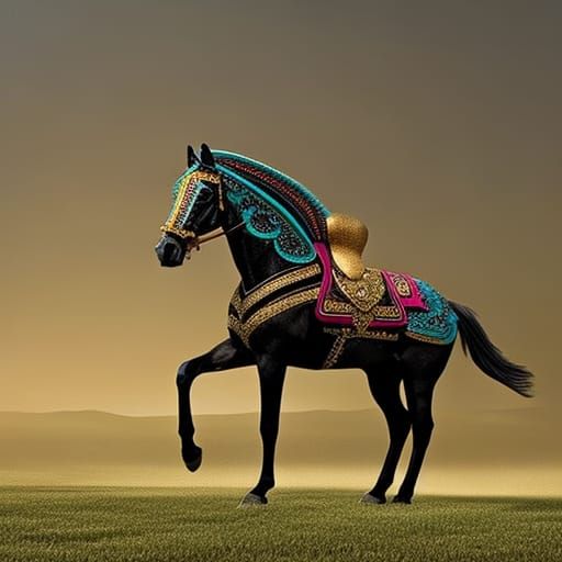 Diamond and Emerald Horse Saddle in Digital Painting Style