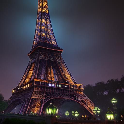 Eiffel Tower with Magical Glow in Steampunk Style