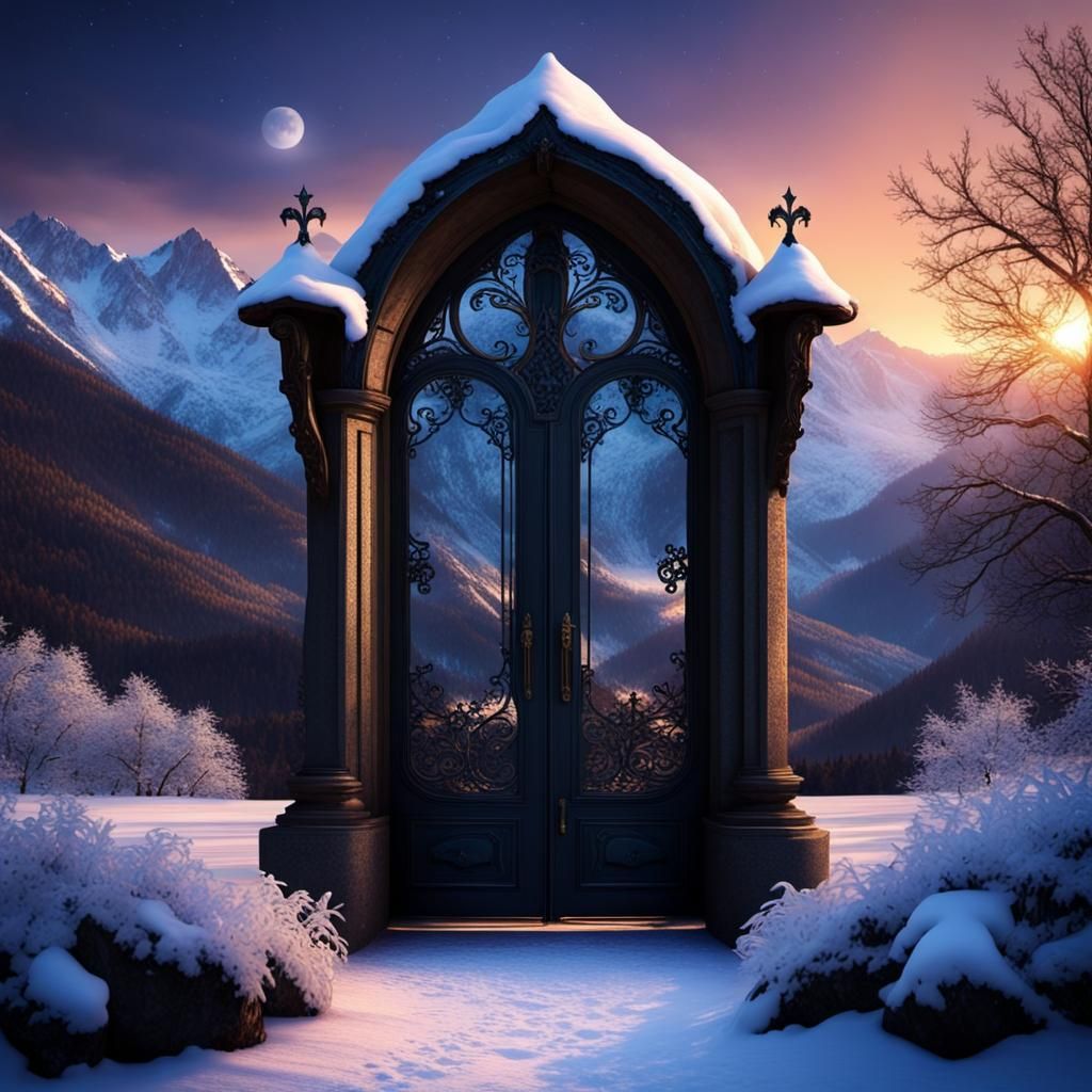 Enchanted Sunset Over Snowy Mountains