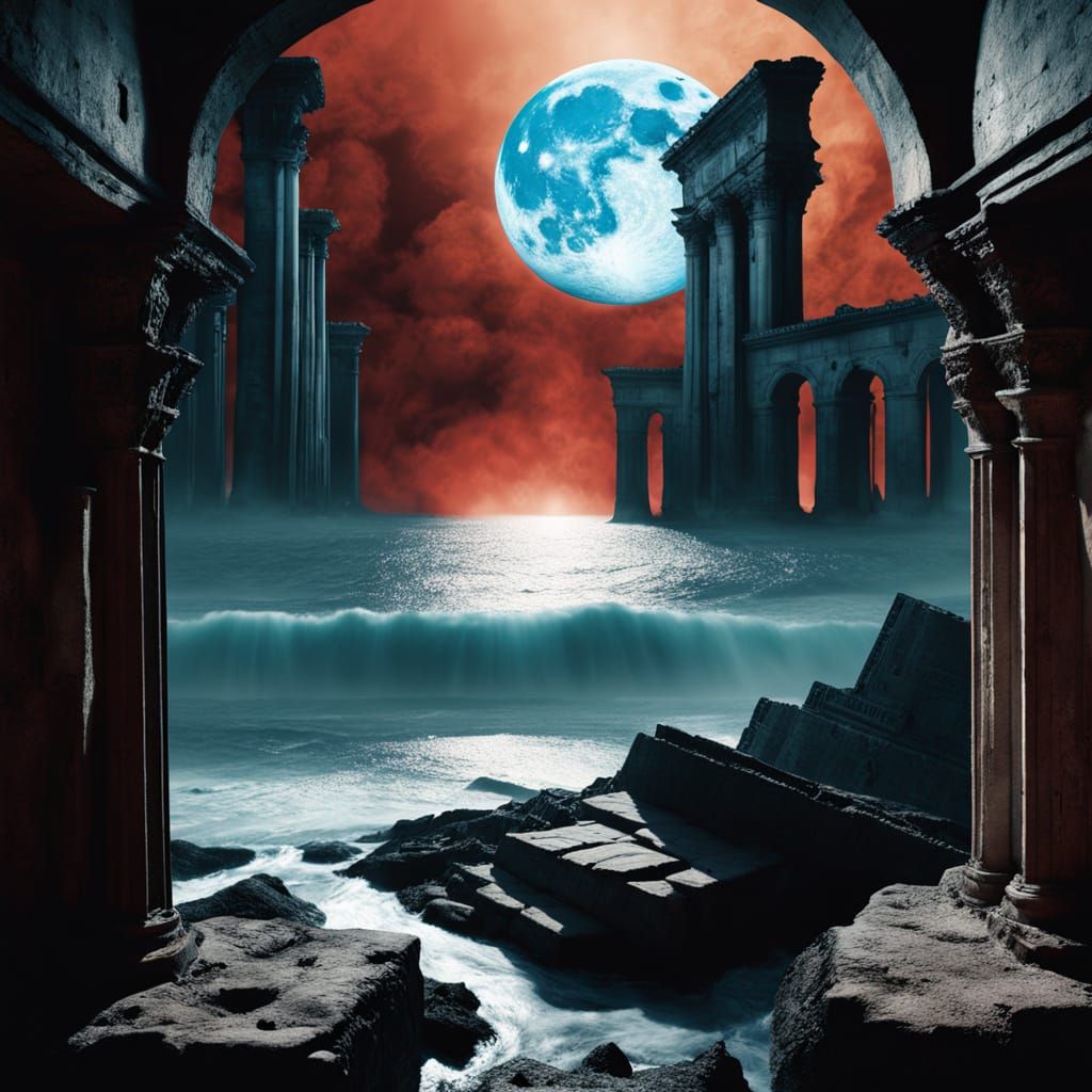 Ruined Ramparts and Moonrise in Cinematic Style