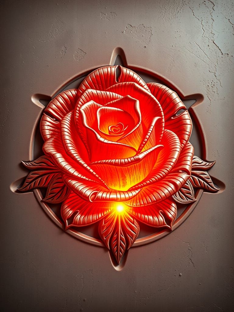 Dieselpunk Rose Engraved in Stone