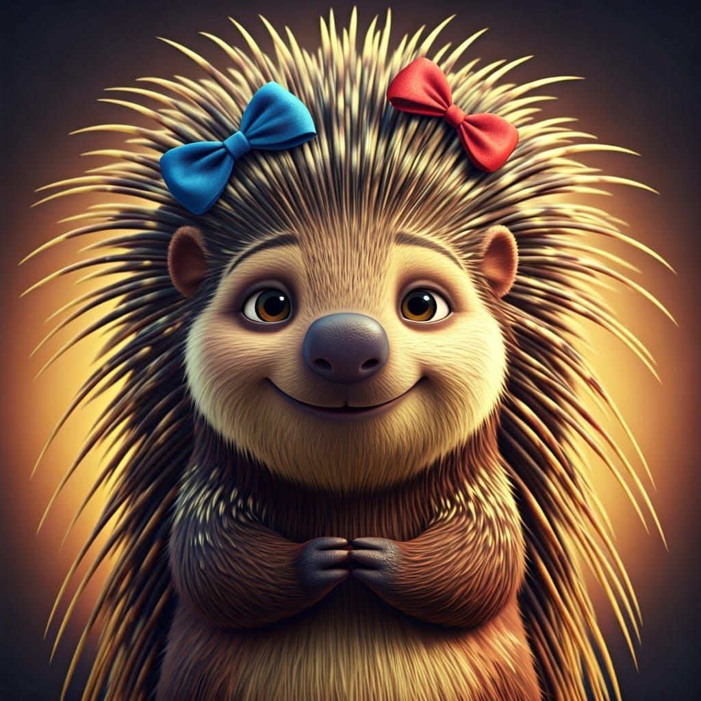 Porcupine Poses for Yearbook Photo in 3D Art