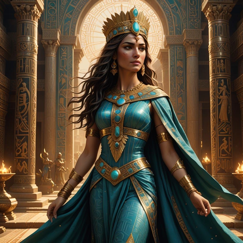 Ancient Sumerian Queen in Resplendent Turquoise Palace
