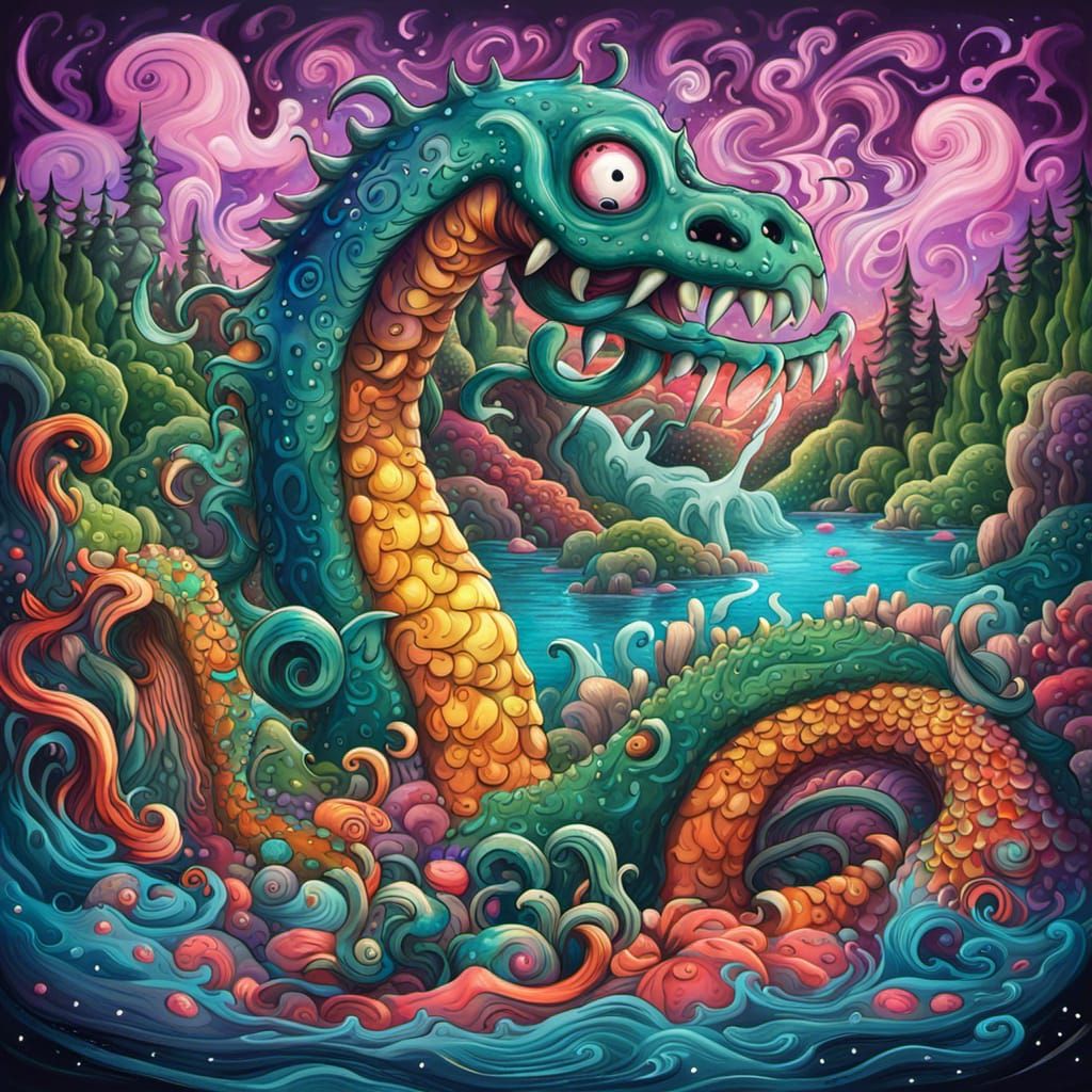 Loch Ness Monster Graffiti Art on Enchanted Lake