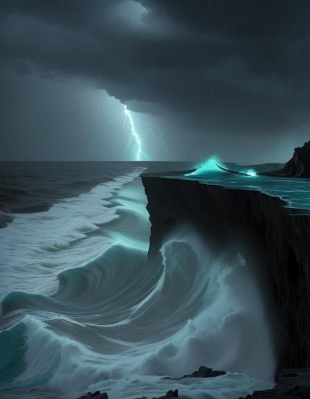 Turquoise Ocean Waves Crash on Eroded Cliff