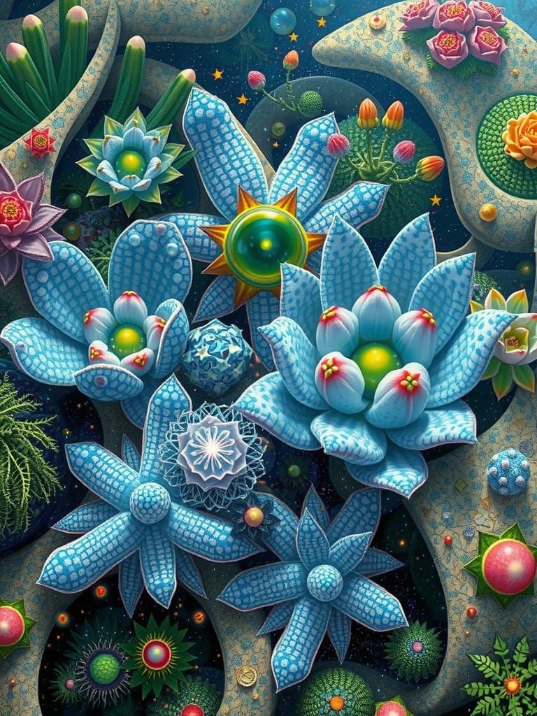 Intricate Space Garden with Botanical Networks