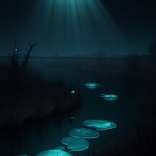 Glowing Skeleton in Serene River: 3D Game Cinematic