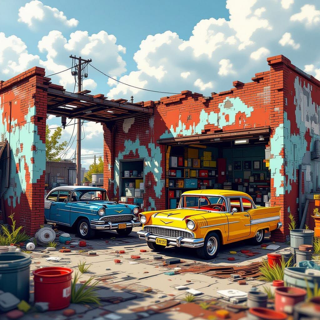 Lego Junkyard Scene in Digital Art Style