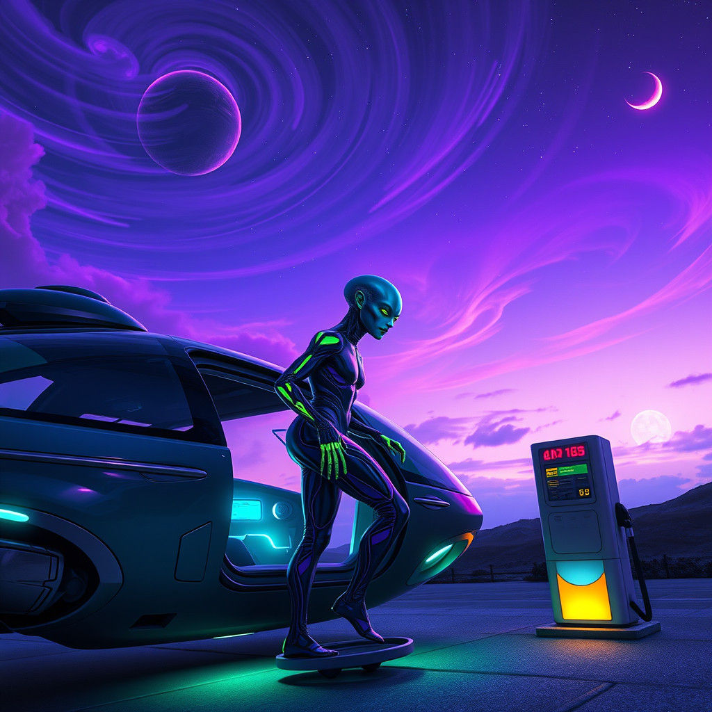 Extraterrestrial Refueling at Futuristic Gas Station