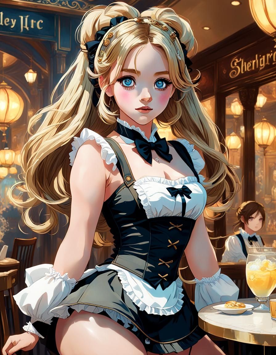 Anime Maid Cafe Portrait in Hyperrealistic Style