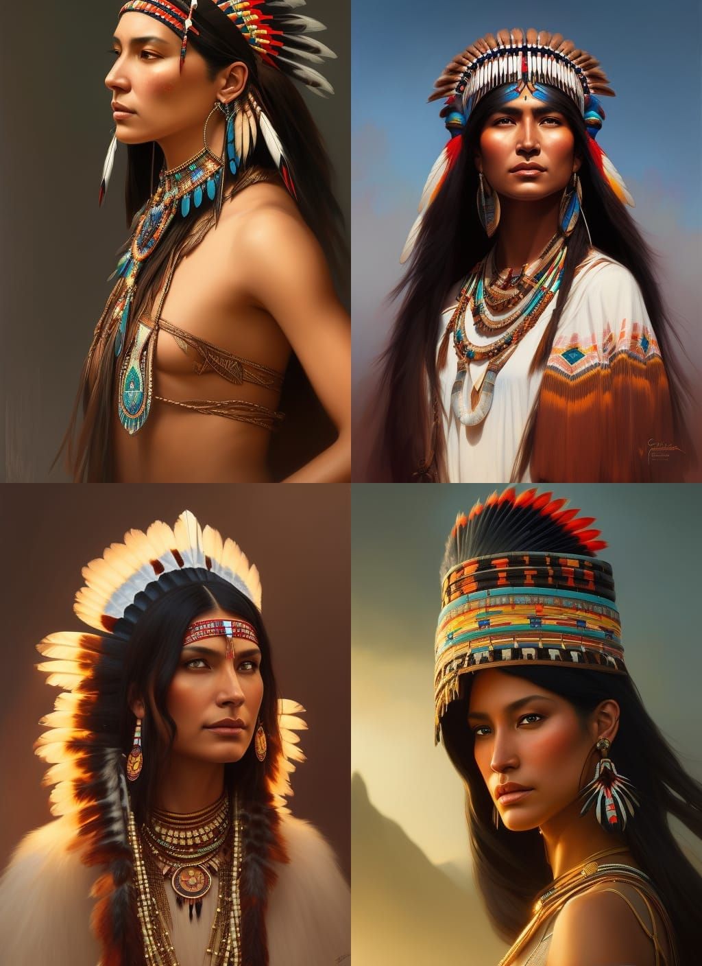 Native American Woman Portrait in Art Nouveau Style