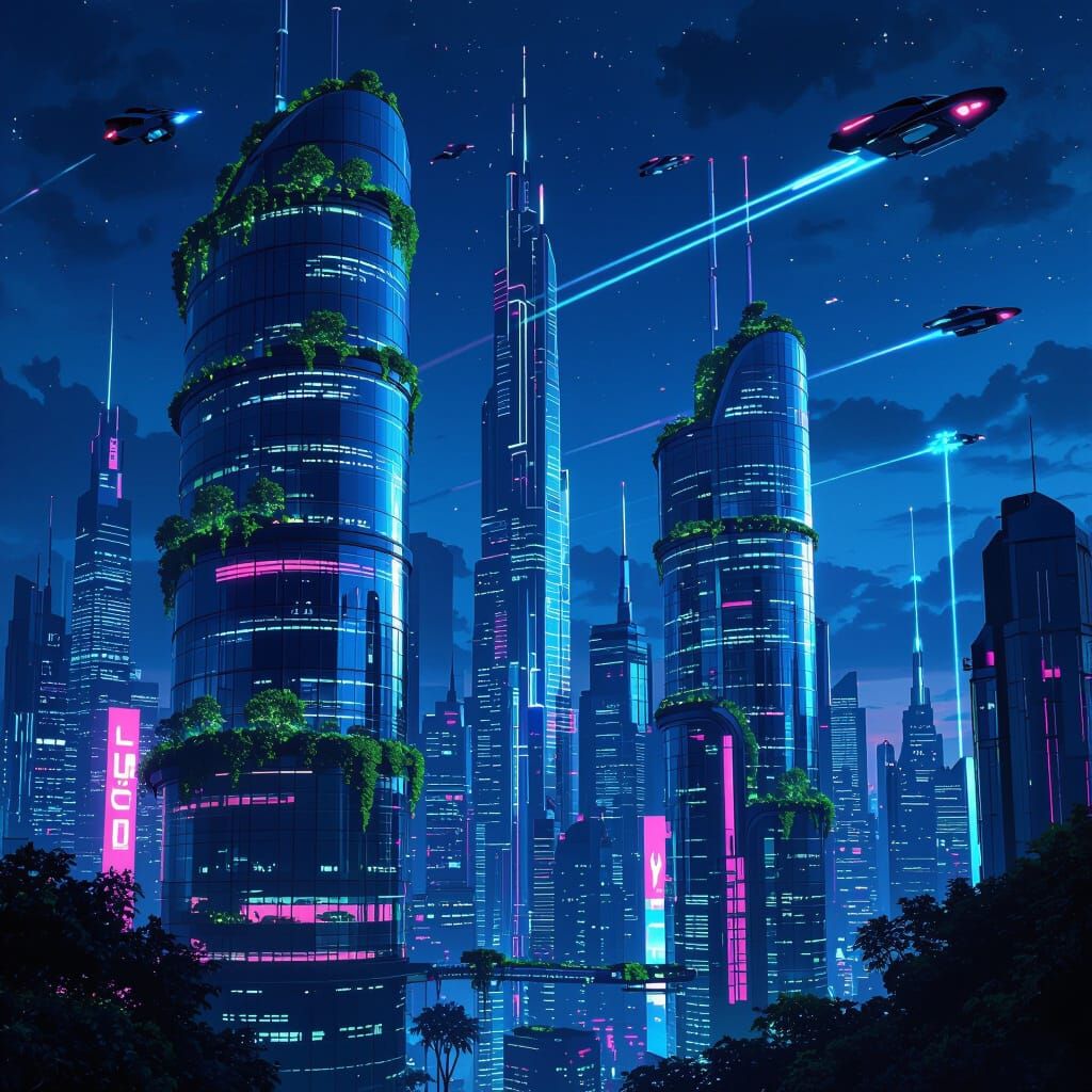 Futuristic Cityscape with Flying Cars in Sci-Fi Style
